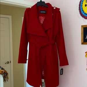 Guess Asymmetrical Button Wool Blend Belted Jacket